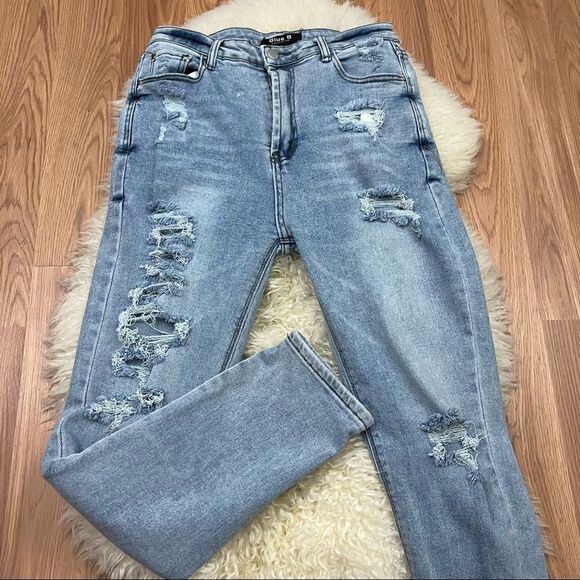 Blue B Buckle Light Wash Distressed High Waist Skinny Jeans L - Picture 2 of 9